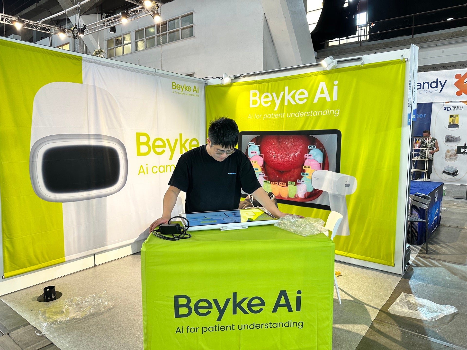 The Beyke AI camera and display setup at dentex 2026.